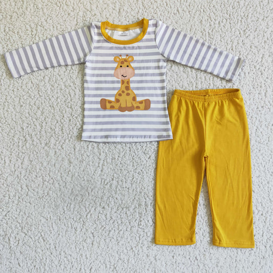 promotion RTS BLP0016 Giraffe Cartoon Yellow Boys Long Sleeve Pants Outfits