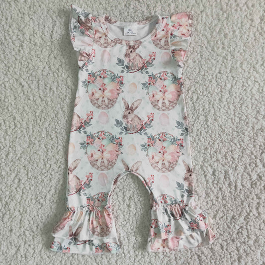 Clearance B6-27 Easter Rabbits Pink Girls Short Sleeve Romper