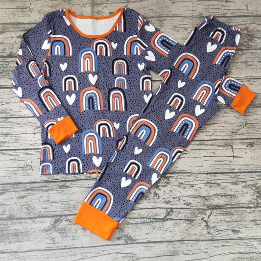 Family Adult Mom GLP0233 Rainbow Love Orange Girls Long Sleeve Pants Outfits Pajamas