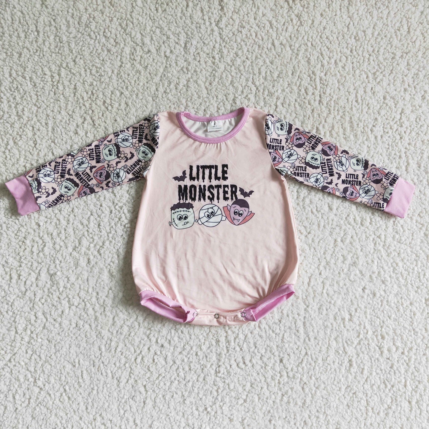 LR0101 Halloween Purple Monster Bat Cartoon Girls Long Sleeve Romper