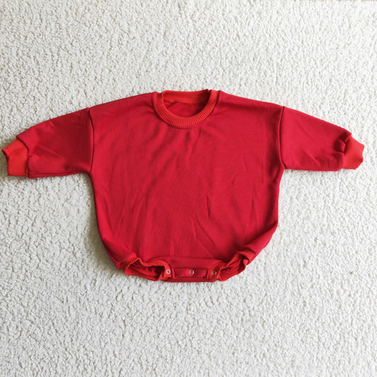 LR0242 Red Pure Solid Girls Long Sleeve Romper