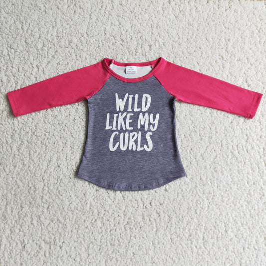 6 A7-18 Wild Like My Curls Raglan Girls T-shirts