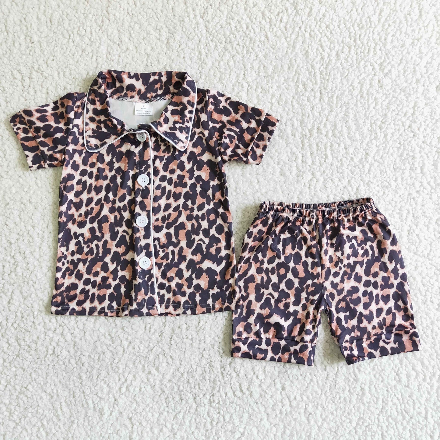 promotion RTS B14-25 Leopard Print Collar Boys Short Sleeve Pajamas