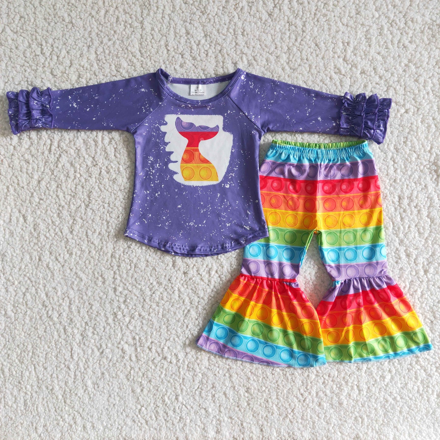 Clearance 6 A24-30 Purple Bleach Fish Girls Long Sleeve Bell Bottom Pants Outfits