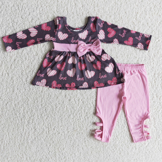 Clearance 6 A26-29 Valentine love Baby Girls Pink Crossing Pants Outfits