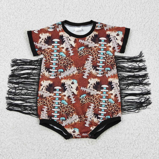 promotion RTS SR0113 Brown Leopard Leopard Tassel Girls Short Sleeve Romper