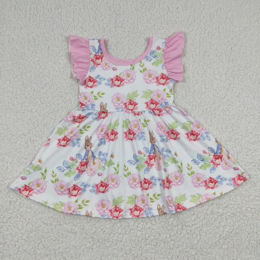 GSD0223 Easter Pink Rabbit Floral Girls Short Sleeve Dresses