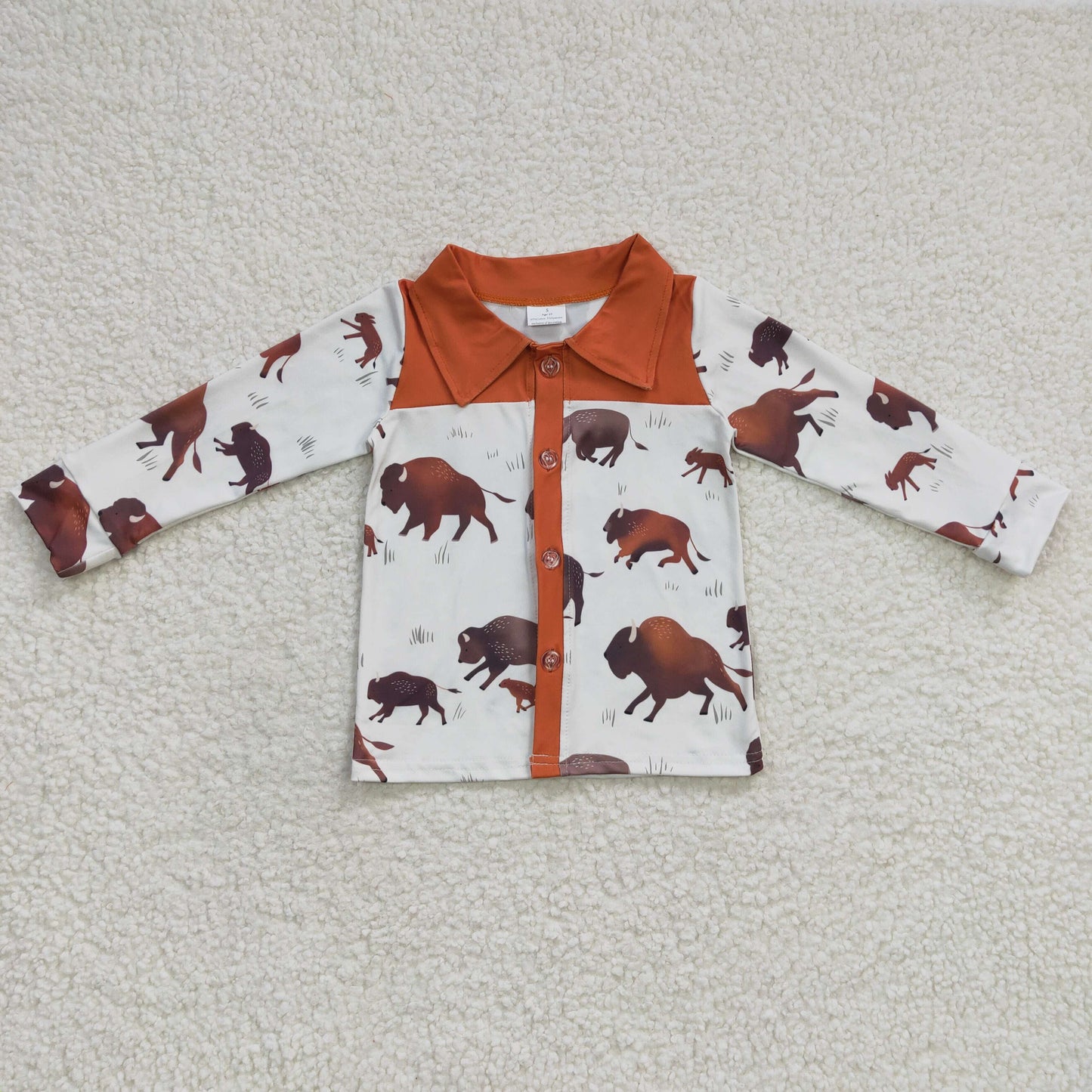 BT0200 Brown Highland Cow Boys Short Sleeve Top Collar T-Shirts