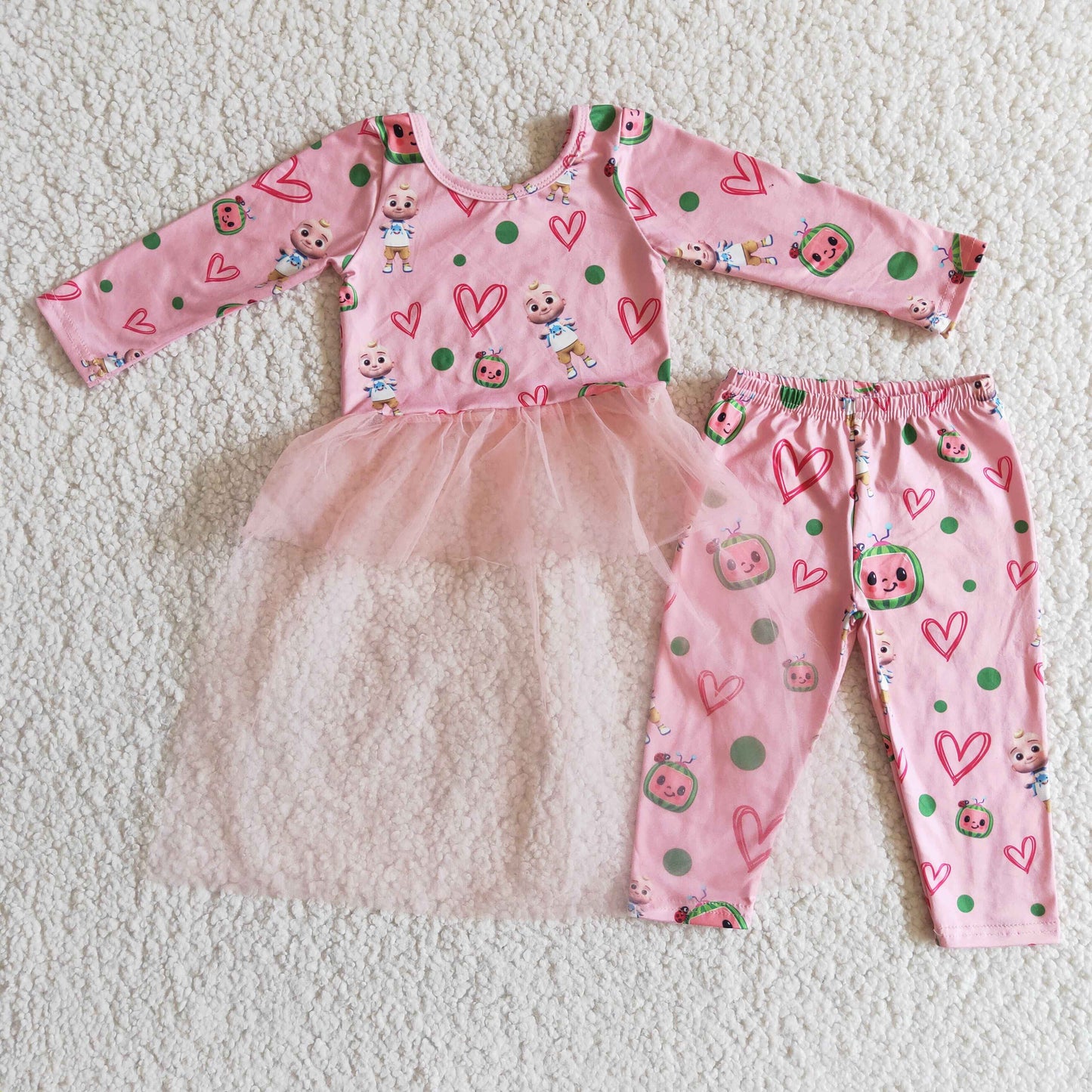 promotion RTS 6 A13-16 Pink Melon Tutu Dress Kids Outfits Valentines Set