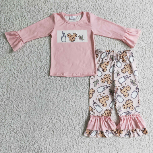 promotion RTS GLP0306 Christmas Pink Milk Cake Cookie M Cartoon Girls Long Sleeve Pants Outfits