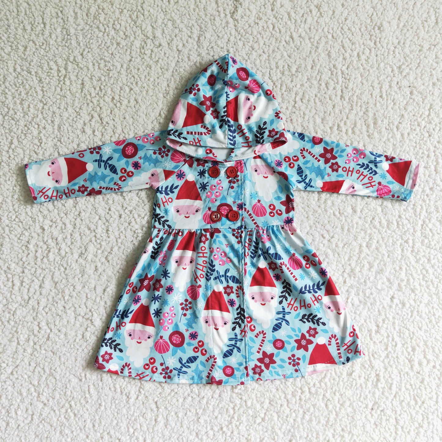GT0026 Christmas Blue Santa Hoodies Girls Long Sleeve Dresses