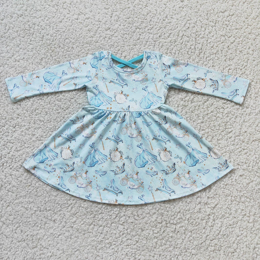 Clearance 6 A13-3 New Arrival Baby Girls Blue Princess Casual Twirl Dress