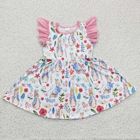GSD0229 Easter Pink Rabbit Girls Short Sleeve Dresses