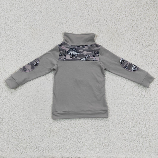 promotion BT0106 Grey Dinosaur Camo Boys Long Sleeve Top Collar Polo Pullover T-Shirts