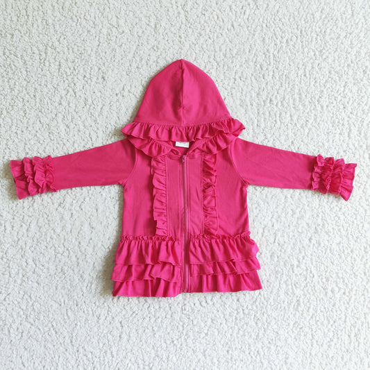 GT0020 Light Red Ruffles Girls Long Sleeve Hoodies Top