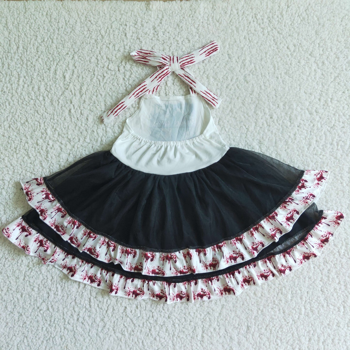 GSD0136 Halloween Ghost Red Ruffles Girls Sleeveless Dresses