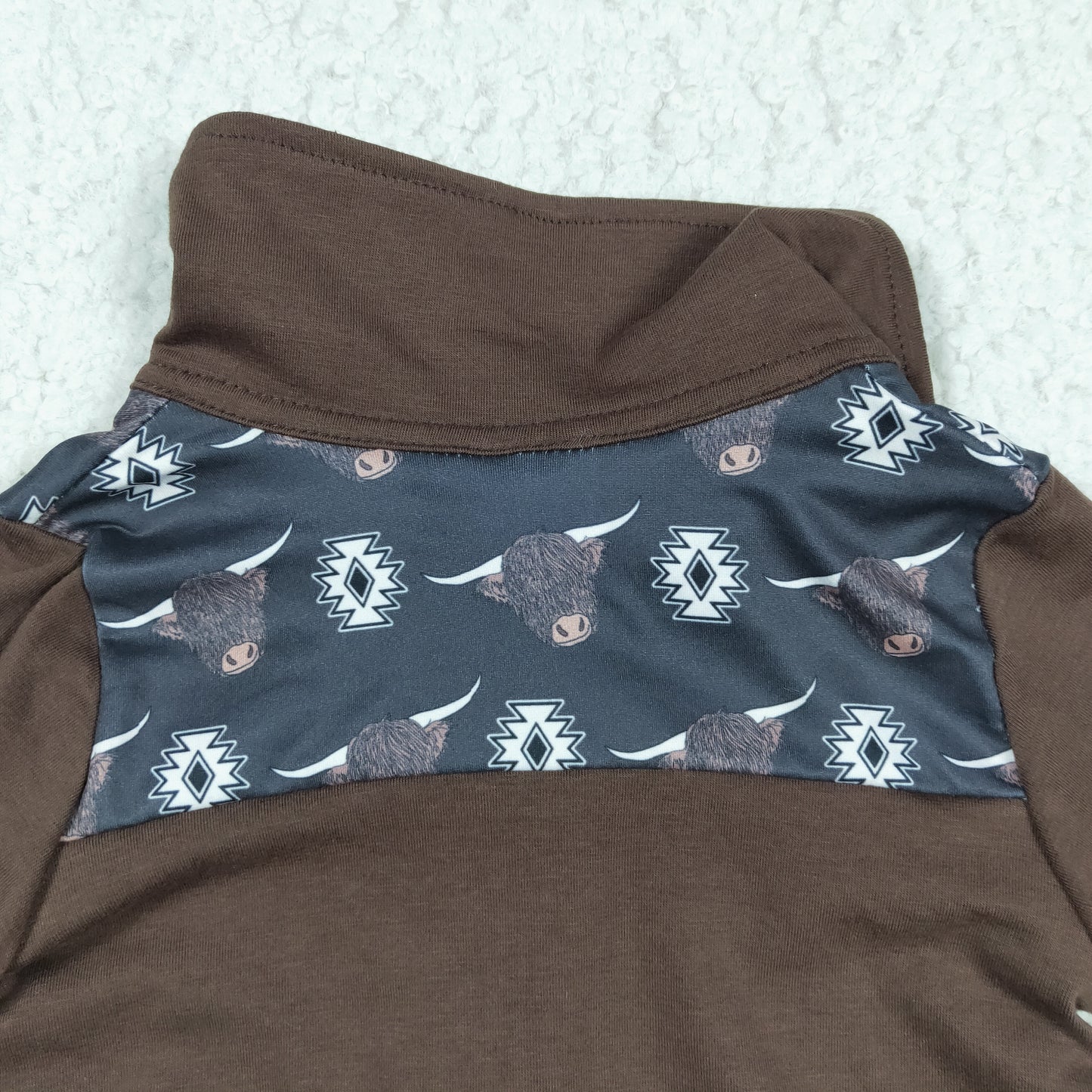 promotion BT0115 Brown Highland Cow Western Boys Long Sleeve Top Collar Polo Pullover T-Shirts
