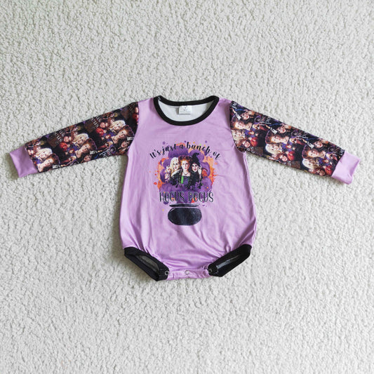 LR0084 Halloween Purple Witch Cartoon Girls Long Sleeve Romper