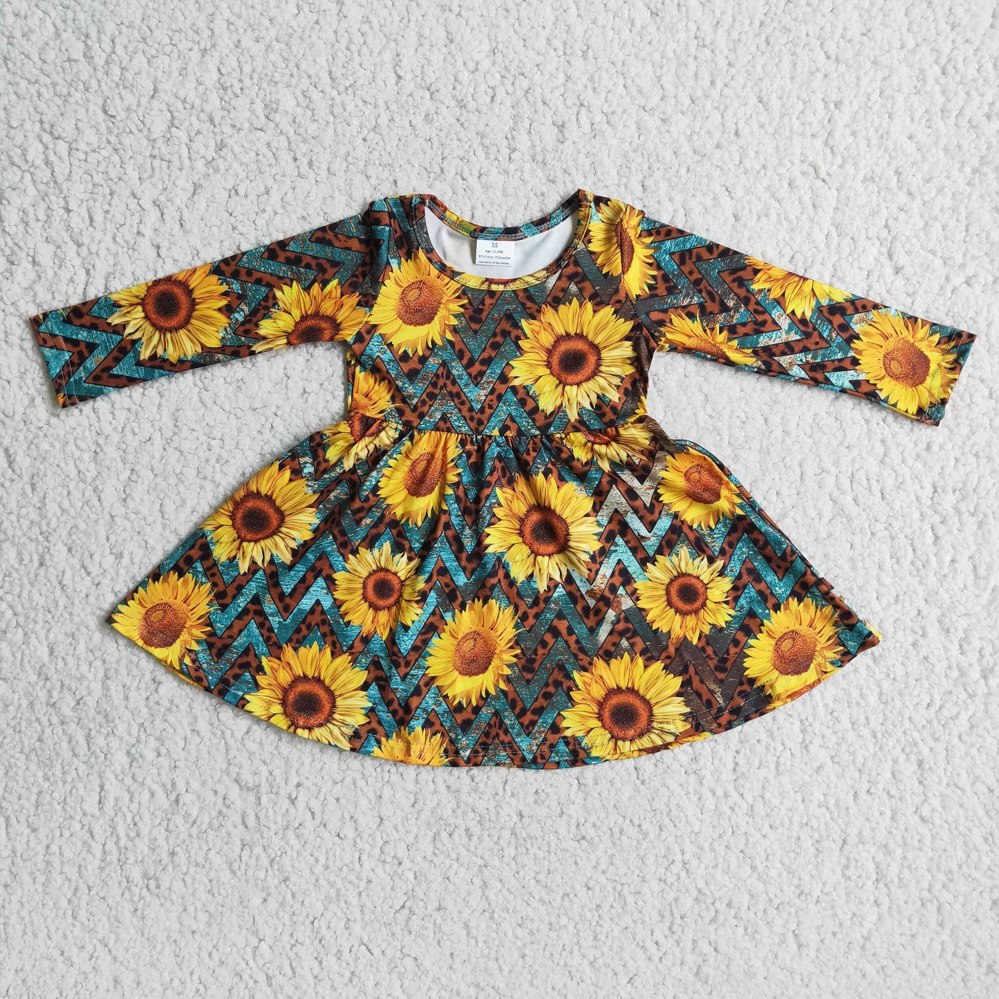 Clearance 6 B3-22 Cute Sunflower Print Girls Long Sleeve Dresses