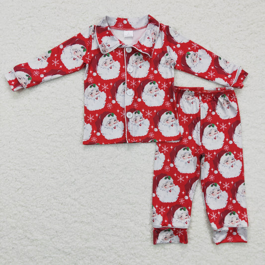 6 C7-24 Santa Christmas Red Boys Long Sleeve Pants Outfits Collar Pajamas