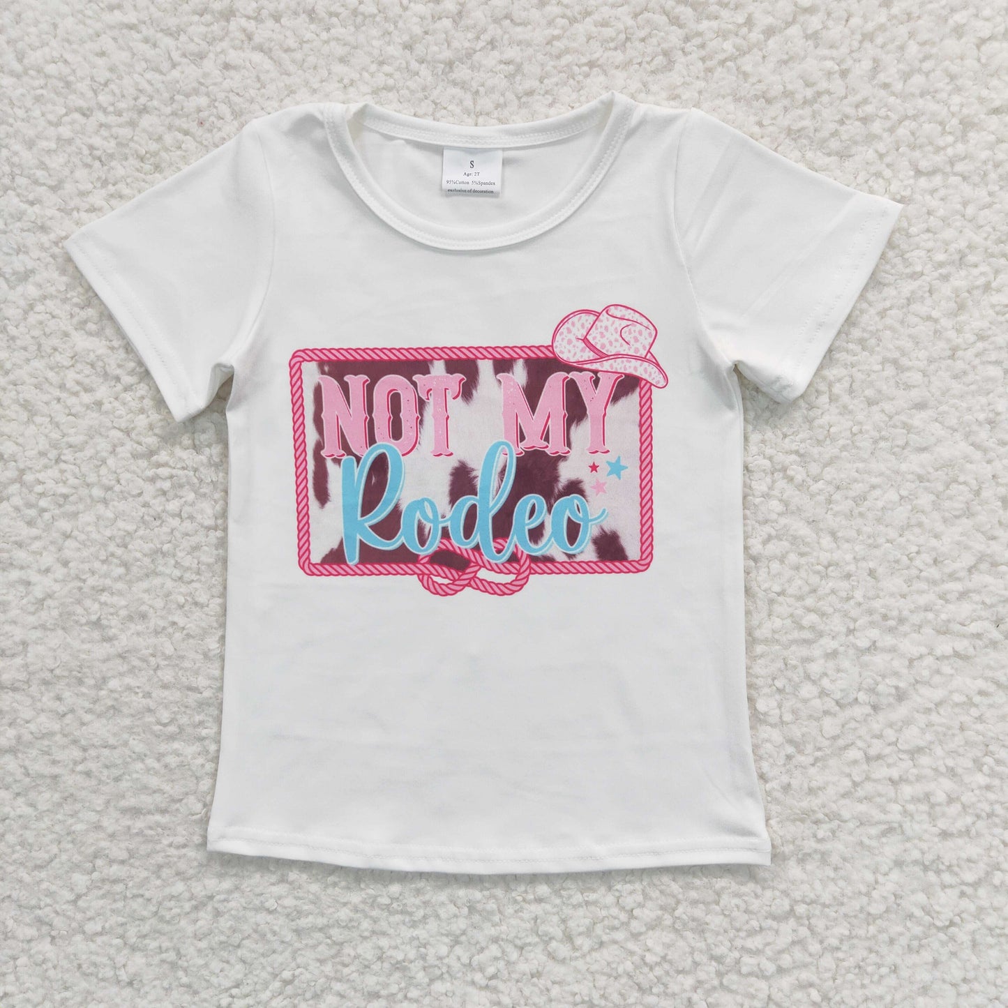 GT0139 Pink Leopard Not My Rodeo Cowboy Girls Short Sleeve Top T-shirts