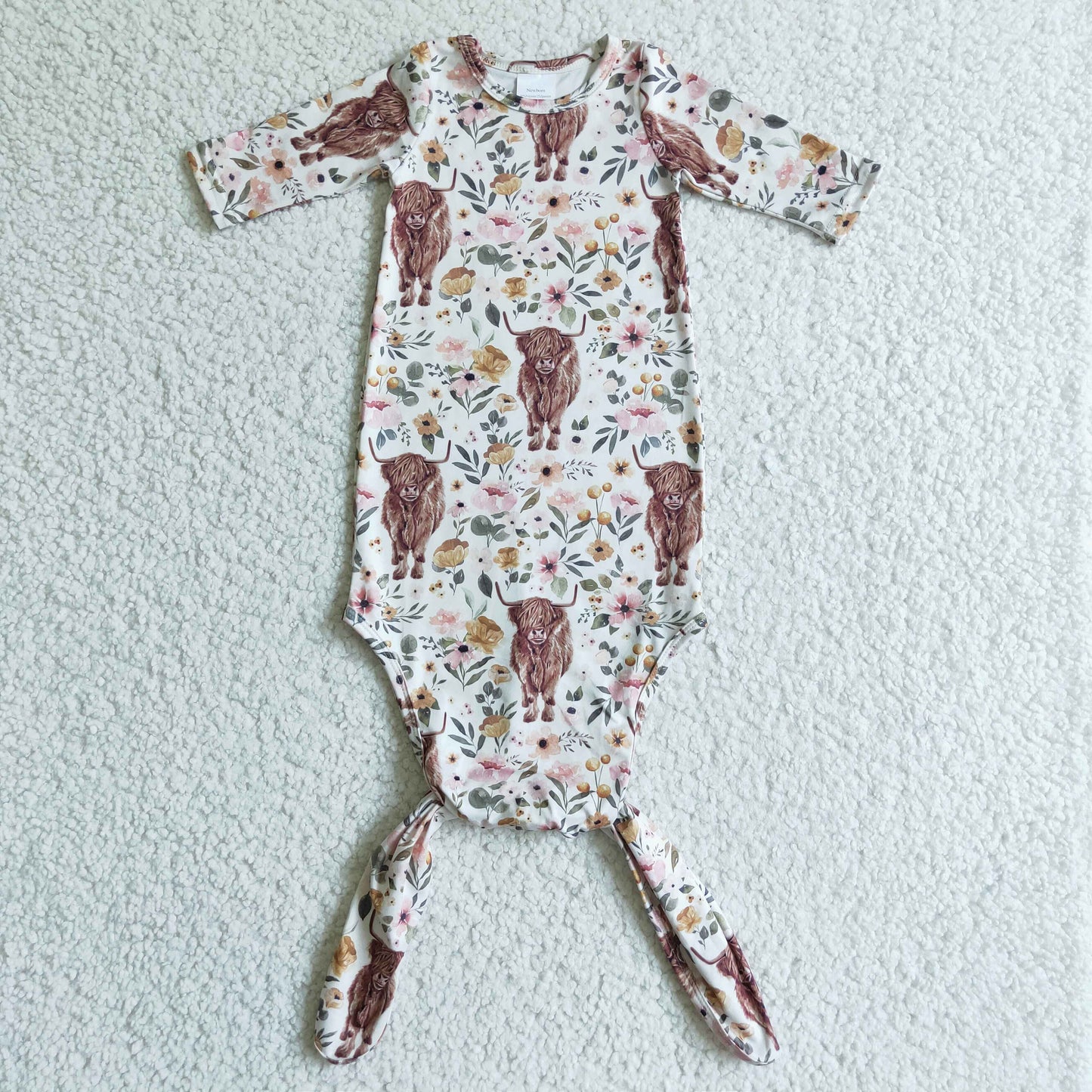 NB0013 Highland Cow Pink Floral Girls Short Sleeve Newborn Night Robe RTS Free Shipping Over 2KG