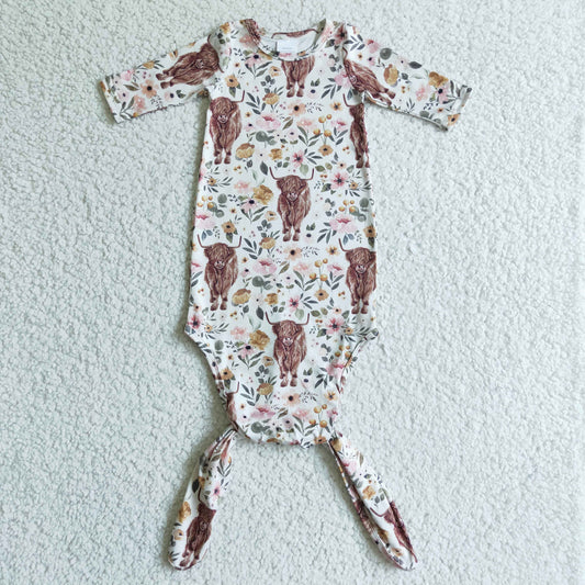 NB0013 Highland Cow Pink Floral Girls Short Sleeve Newborn Night Robe RTS Free Shipping Over $100