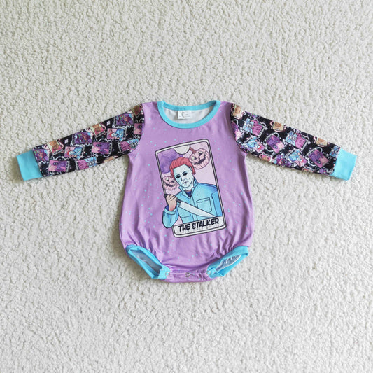 LR0088 Halloween Pumpkin Purple Blue Clown Cartoon Girls Long Sleeve Romper