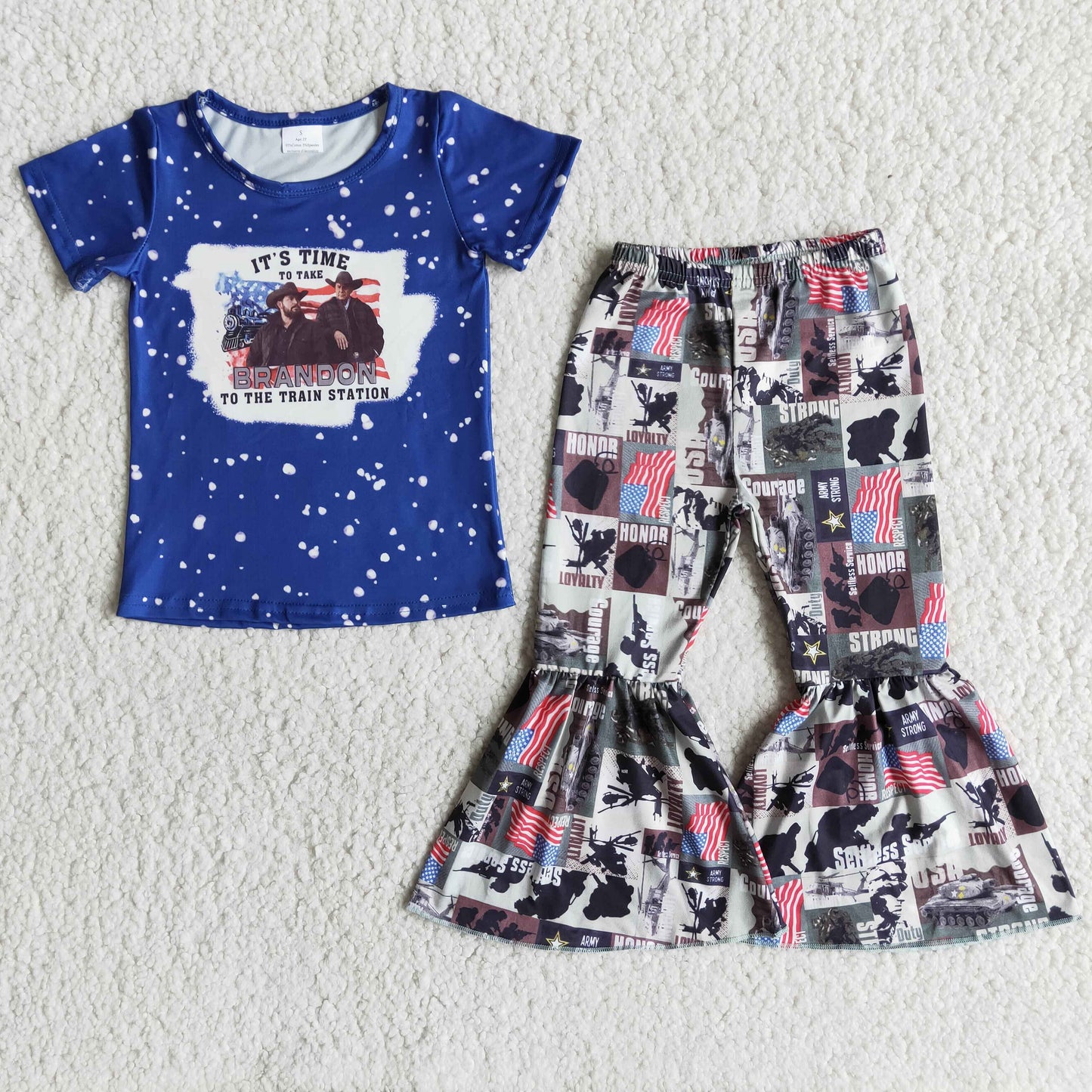 promotion RTS E13-12 Singer Blue Bleach 4th Of July Girls Outfits