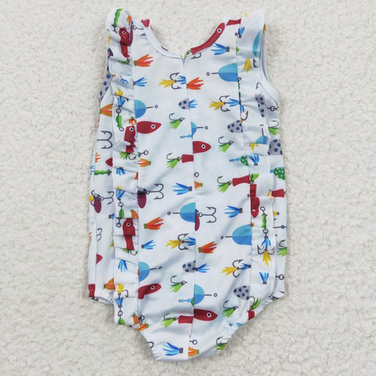 S0043 Fishing Blue Girls Swimming Bathing Suits Swimsuits