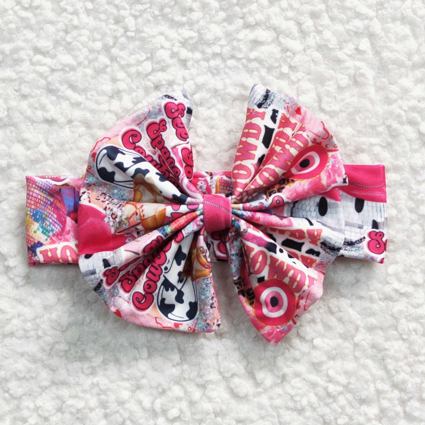 GSPO0511 Pink Let Go Girls Western Cowboy With Bow Headband 3pcs Girls Short Sleeve Bell Bottom Pants Outfits