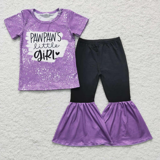 promotion RTS GSPO0244 Purple Bleach Black Pawpaw's Little Love Girls Short Sleeve Bell Bottom Pants Outfits