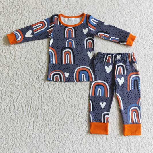 Family Kids GLP0234 Rainbow Love Orange Girls Long Sleeve Pants Outfits Pajamas