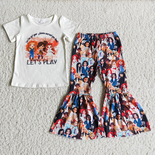 promotion RTS D3-30 Halloween Play Cartoon Princess Girls Short Sleeve Bell Bottom Pants Outfits