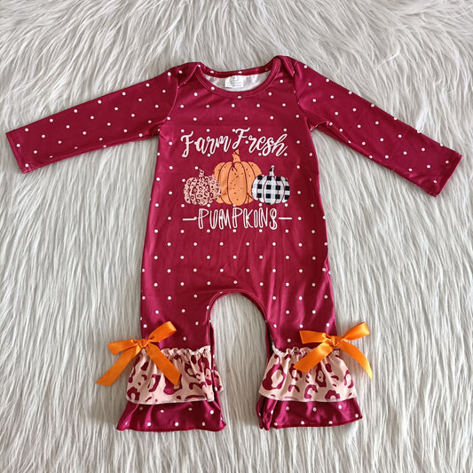 promotion RTS 6 A25-14 Halloween Pumpkin Red Leopard Sequin Girls Long Sleeve Bell Bottom Pants Outfits