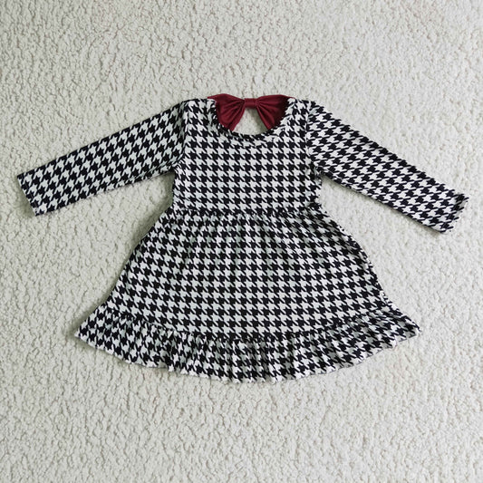 GLD0109 Red Black Plaid Girls Long Sleeve Dresses