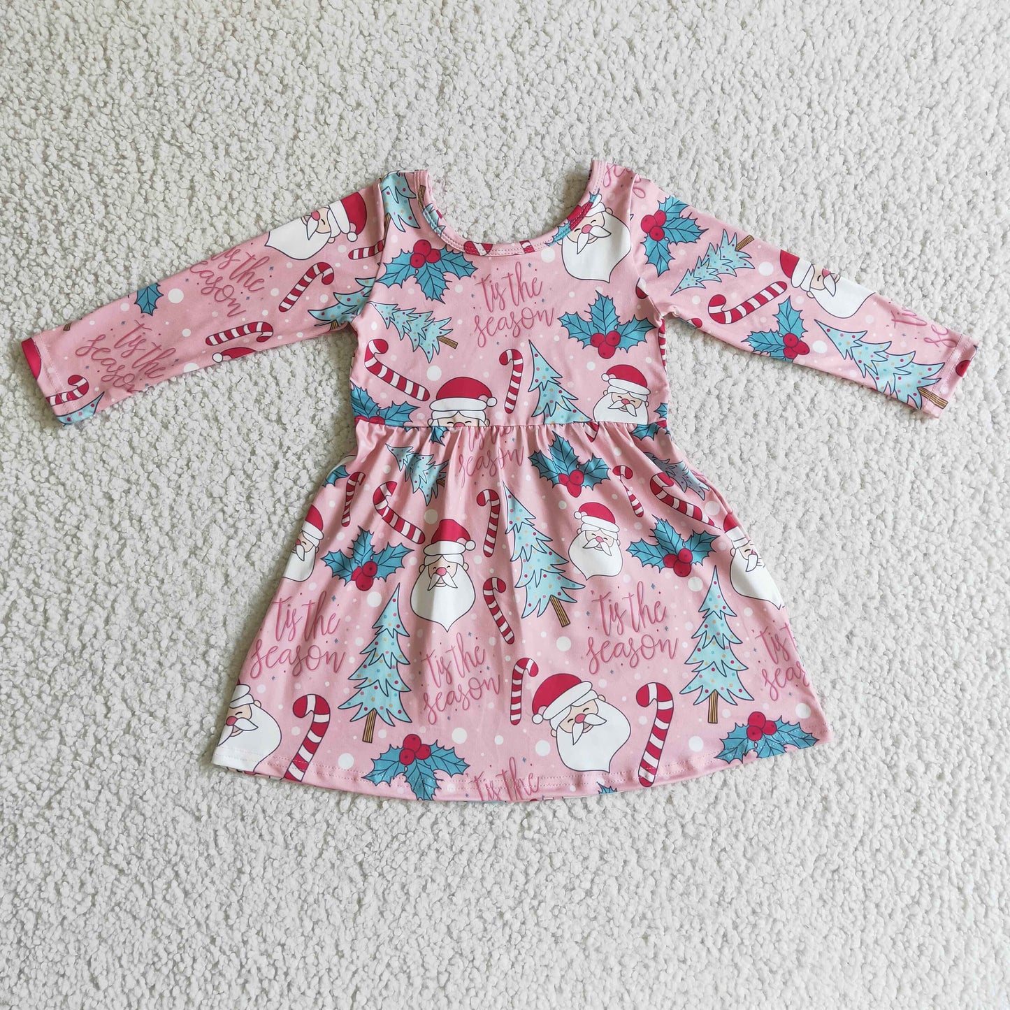 promotion RTS GLD0149 Christmas Red Green Pink Santa Tree Candy Girls Long Sleeve Dresses