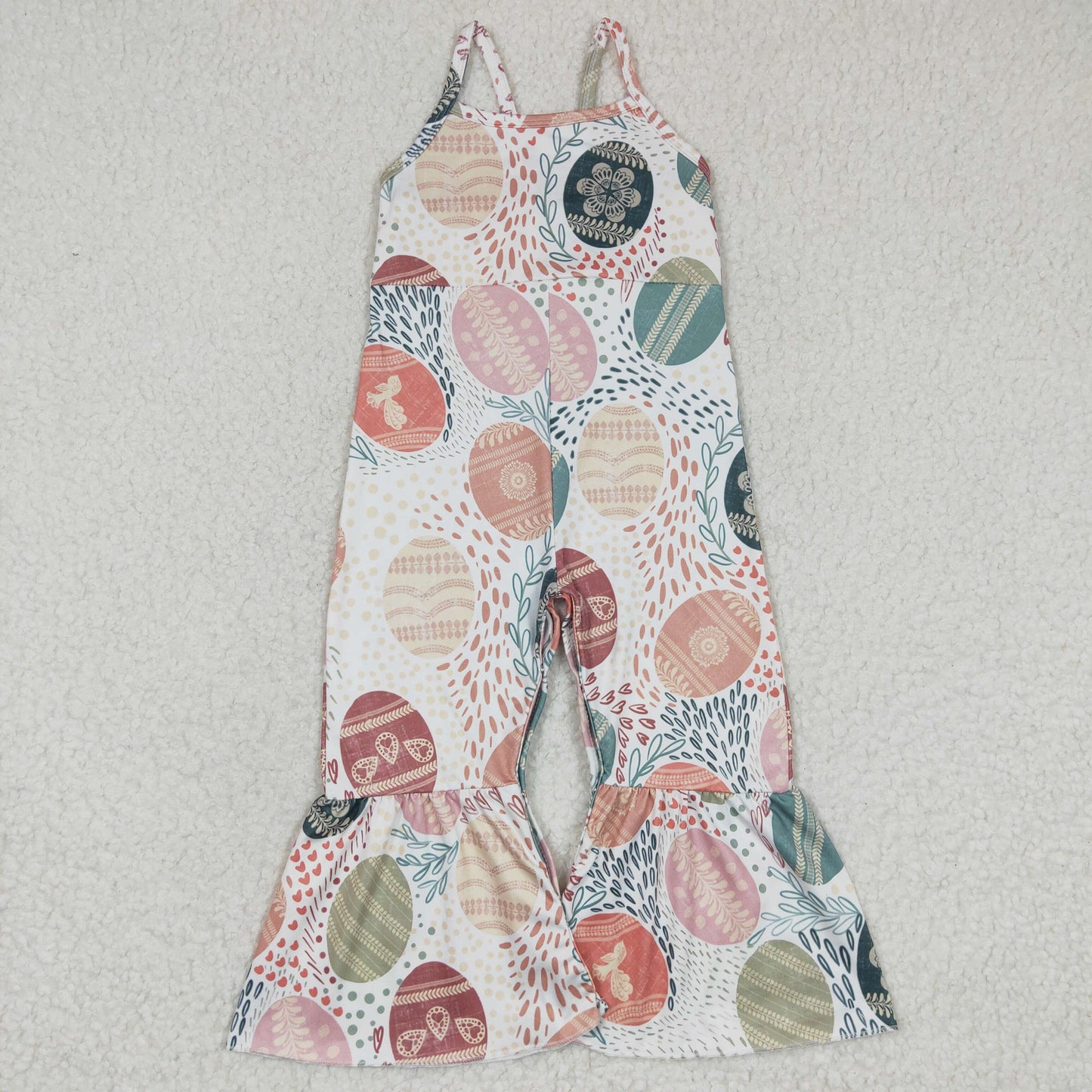 SR0205 Easter Pink Rabbit Egg Girls Sleeveless Jumpsuit Overall Pants