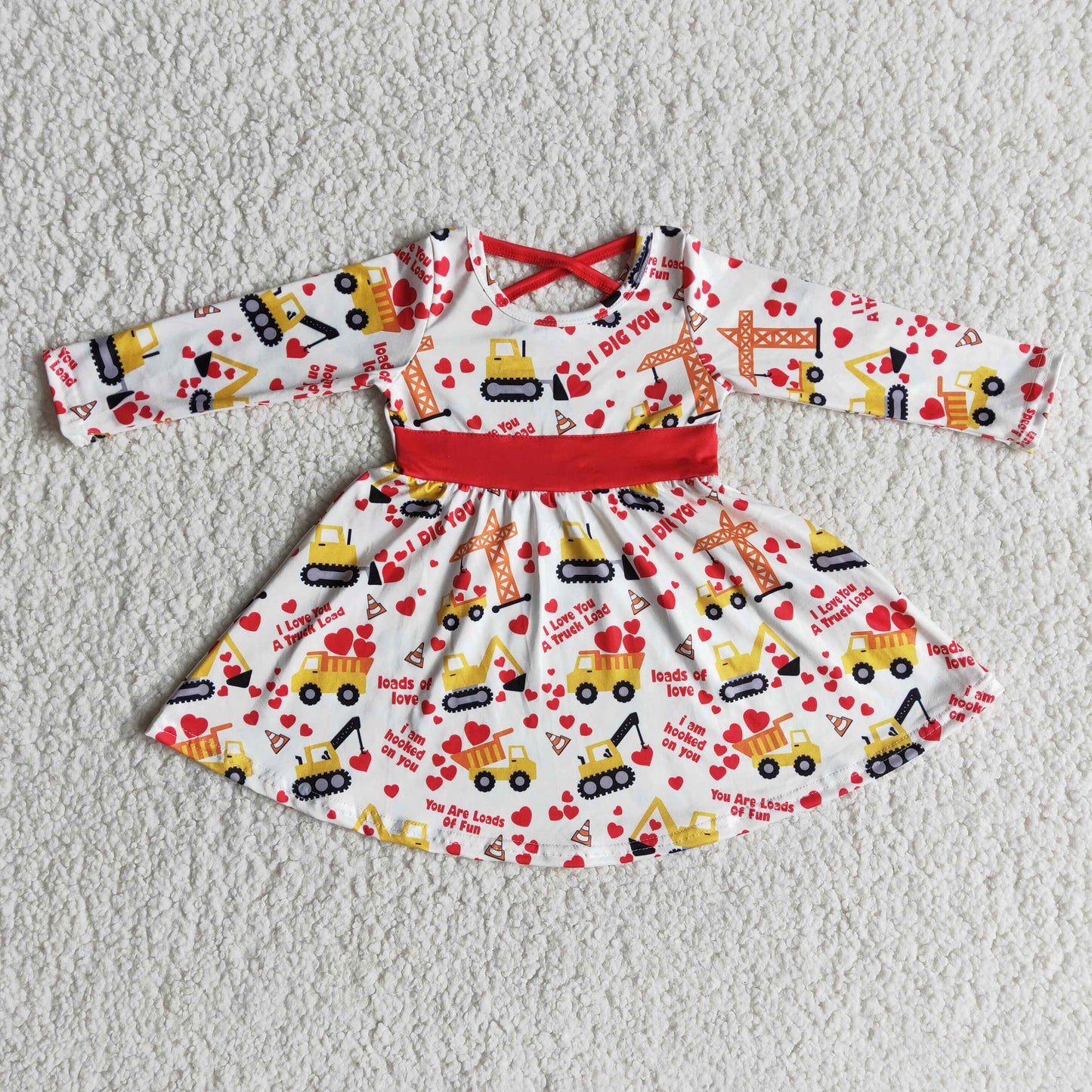 Clearance 6 A29-14 Valentine Truck Print Girls Dress