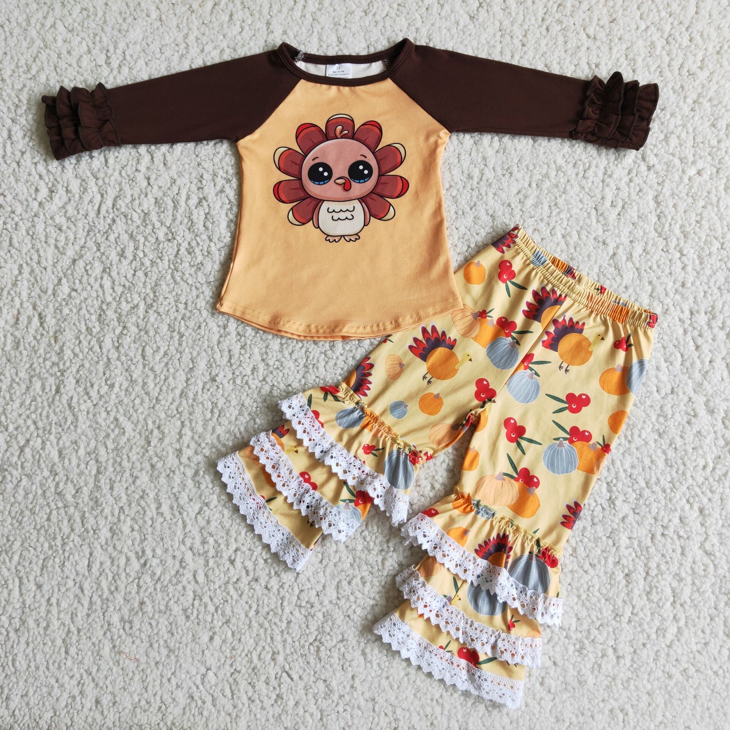 Clearance 6 C6-25 New Arrival Baby Girls Fall Turkey Lace Ruffles Pants Casual Kids Outfits