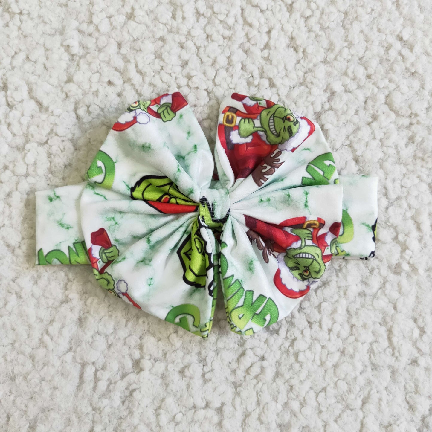 GLD0081 Christmas Santa Green Cartoon 3pcs Headband Bow Girls Long Sleeve With Skirt Dress Outfits