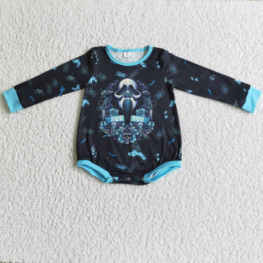 LR0091 Halloween Blue Ghost Cartoon Girls Long Sleeve Romper