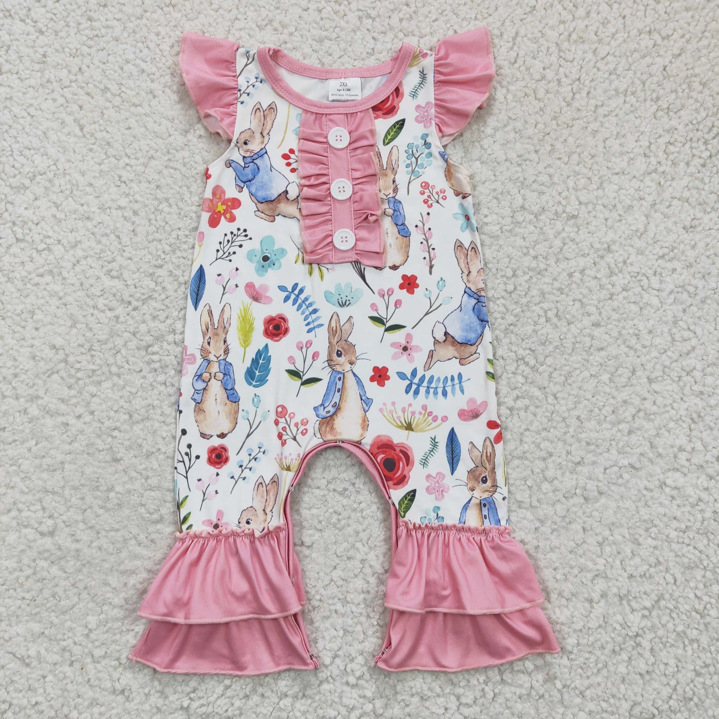SR0198 Easter Pink Rabbit Girls Short Sleeve Romper