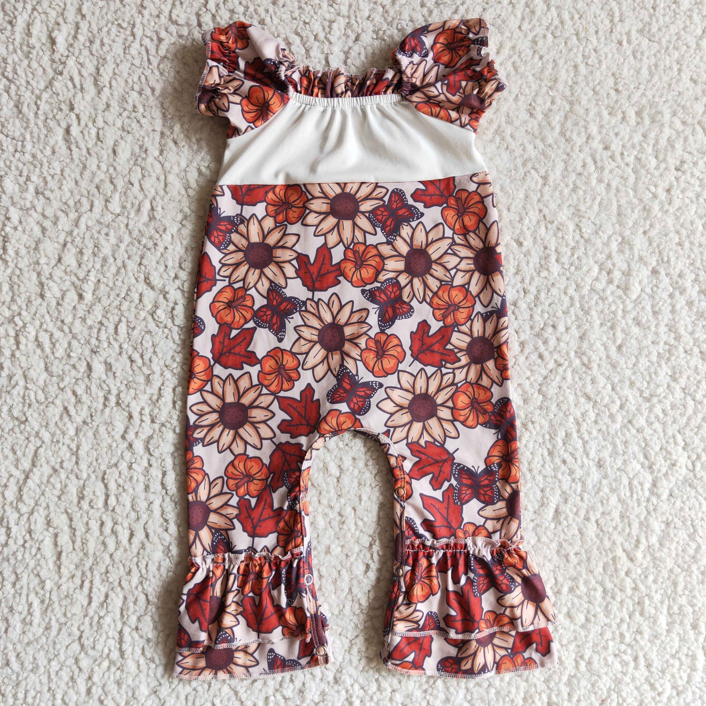 SR0094 Halloween Pumpkin Orange Floral Butterfly Girls Short Sleeve Romper
