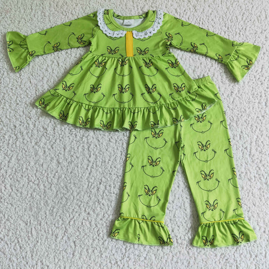6 A20-15 Christmas Green Cartoon Tunic Girls Long Sleeve Pajamas
