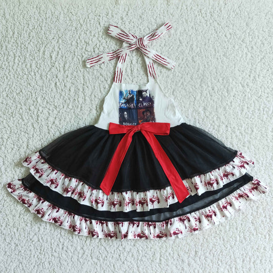 promotion RTS GSD0136 Halloween Ghost Red Ruffles Girls Sleeveless Dresses