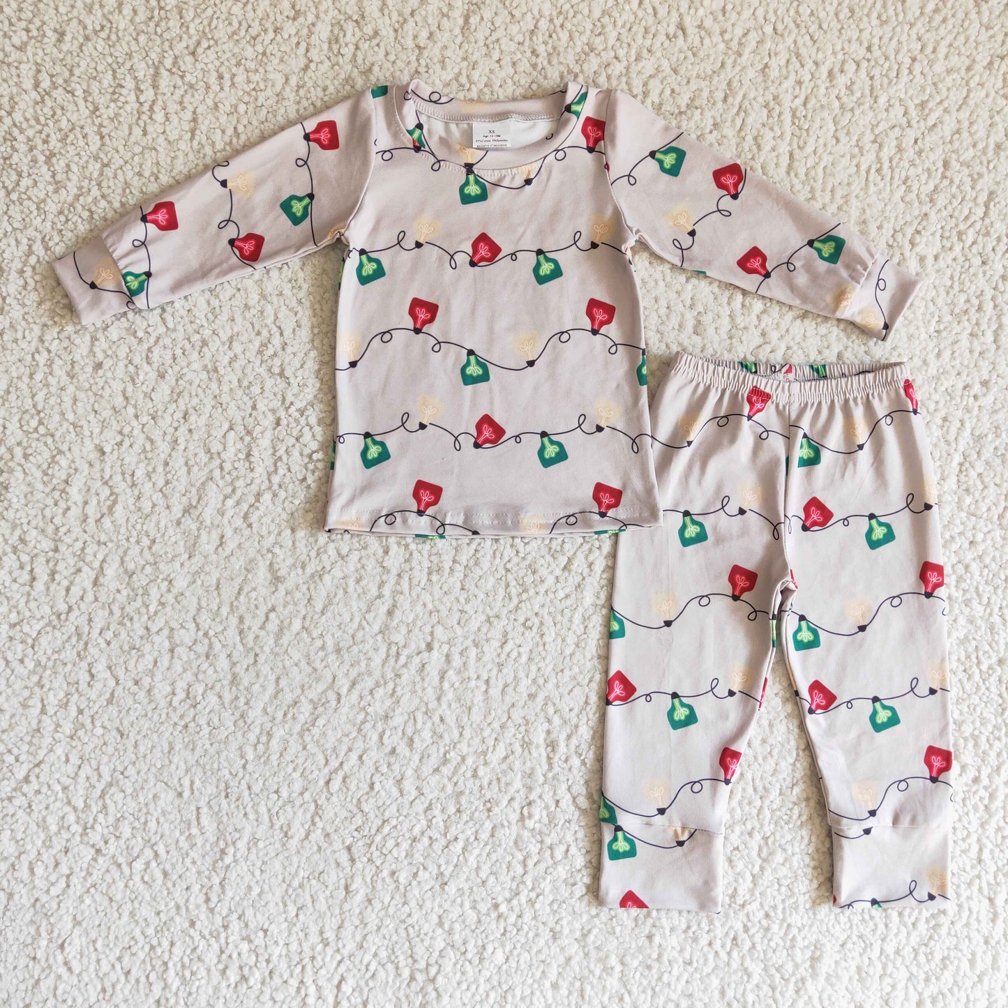 BLP0086 Christmas Red Green Lamp Bulb Boys Long Sleeve Pants Outfits Pajamas