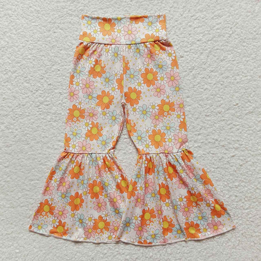P0104 Orange Floral Girls Long Pants