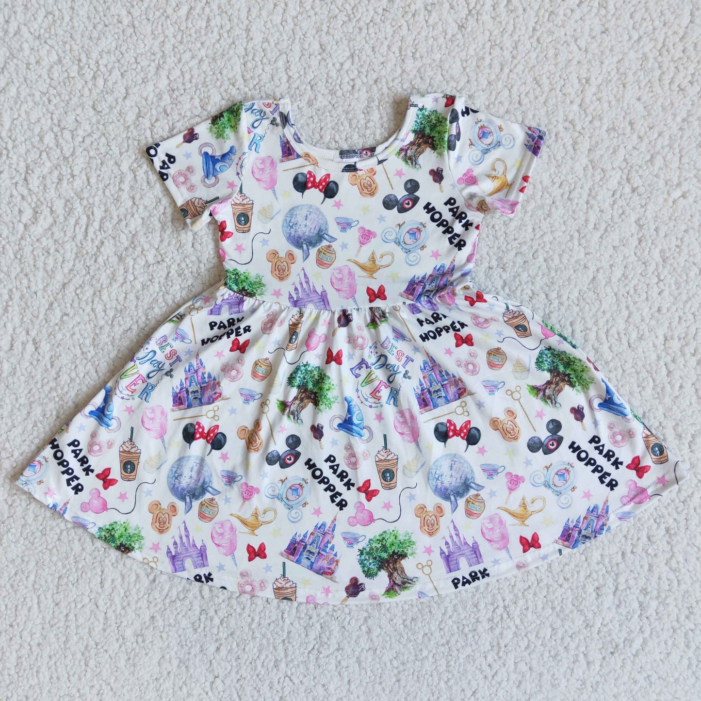 E11-1 M Cartoon Purple Castle Girls Short Sleeve Dresses