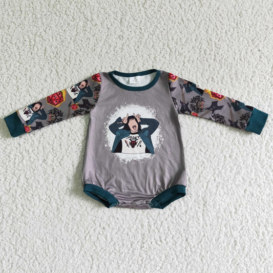 LR0130 Halloween Music Band Singer Cartoon Green Grey Girls Long Sleeve Romper